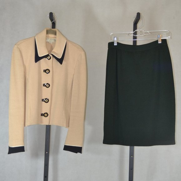 (BEAUTIFUL) ST. JOHN COLLECTION BLACK & TAN SKIRT SET SIZE 6 /6 - Picture 2 of 11